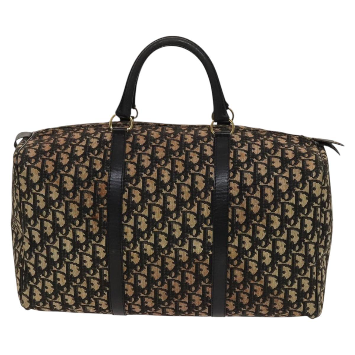 Christian Dior Trotter Canvas Boston Bag Navy Gold Auth 120635