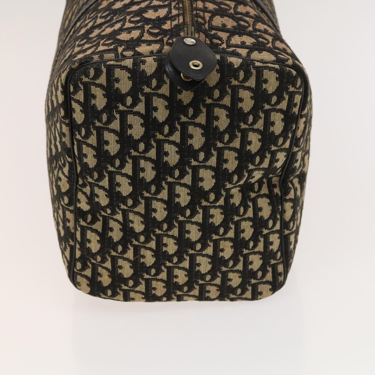 Christian Dior Trotter Canvas Boston Bag Navy Gold Auth 120635