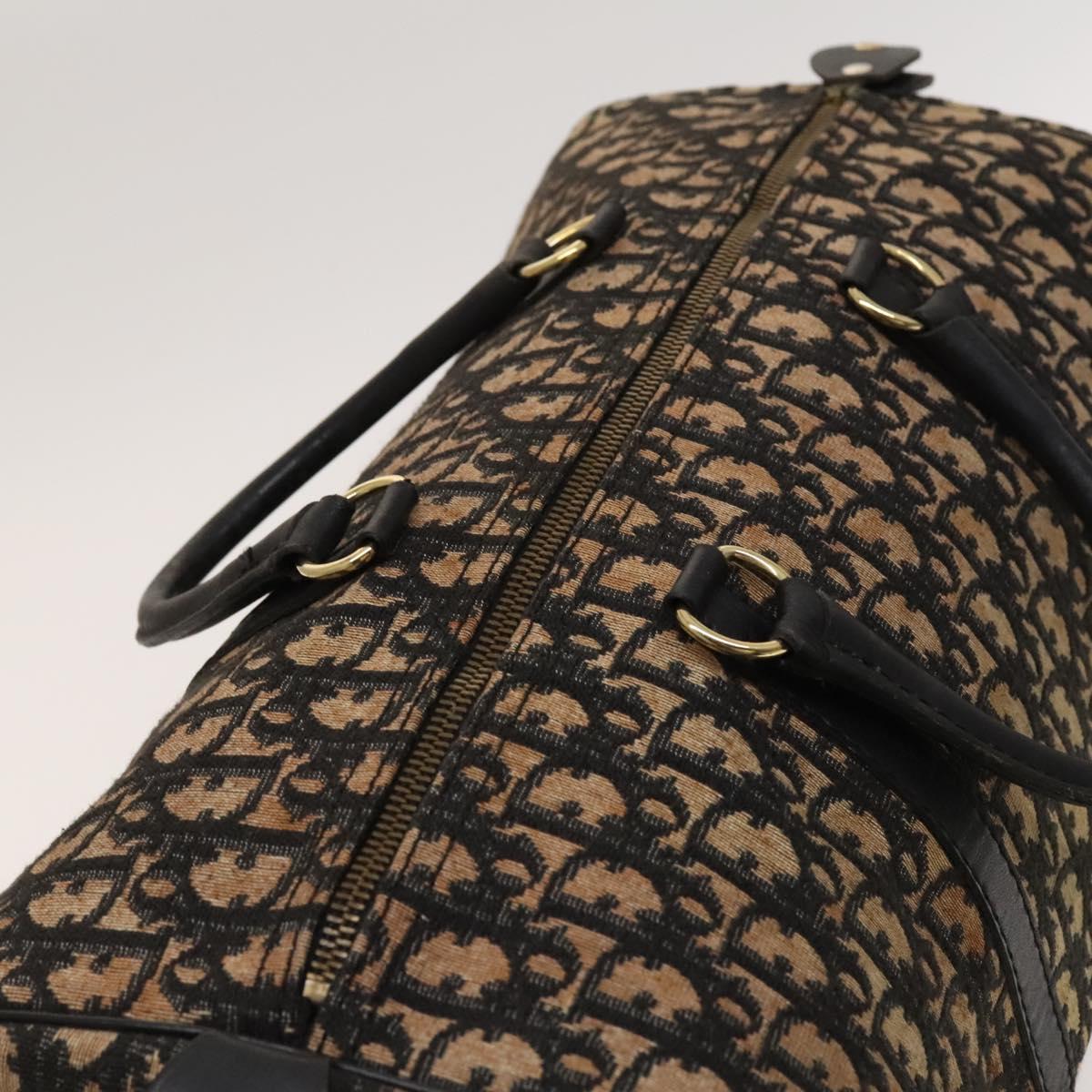 Christian Dior Trotter Canvas Boston Bag Navy Gold Auth 120635