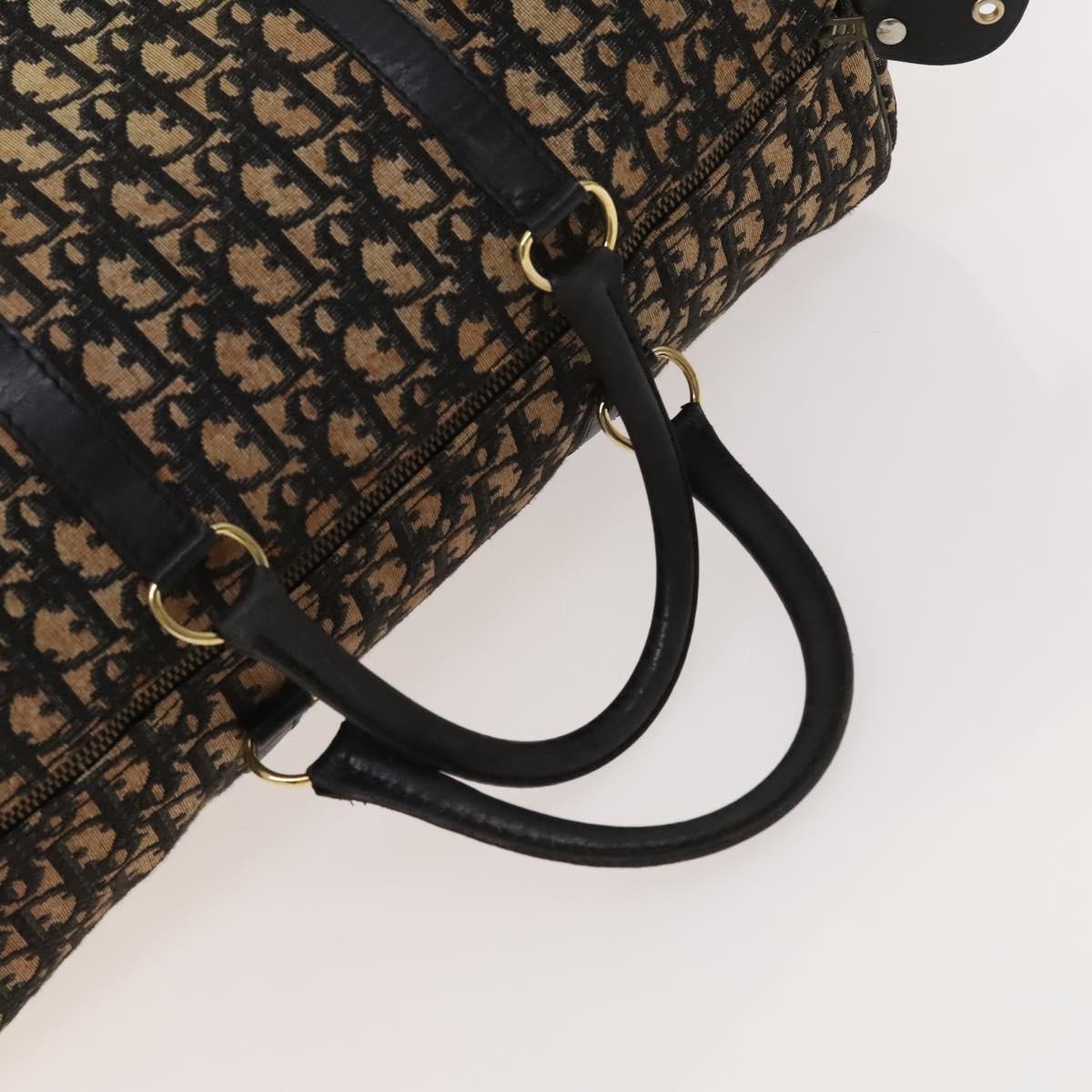 Christian Dior Trotter Canvas Boston Bag Navy Gold Auth 120635