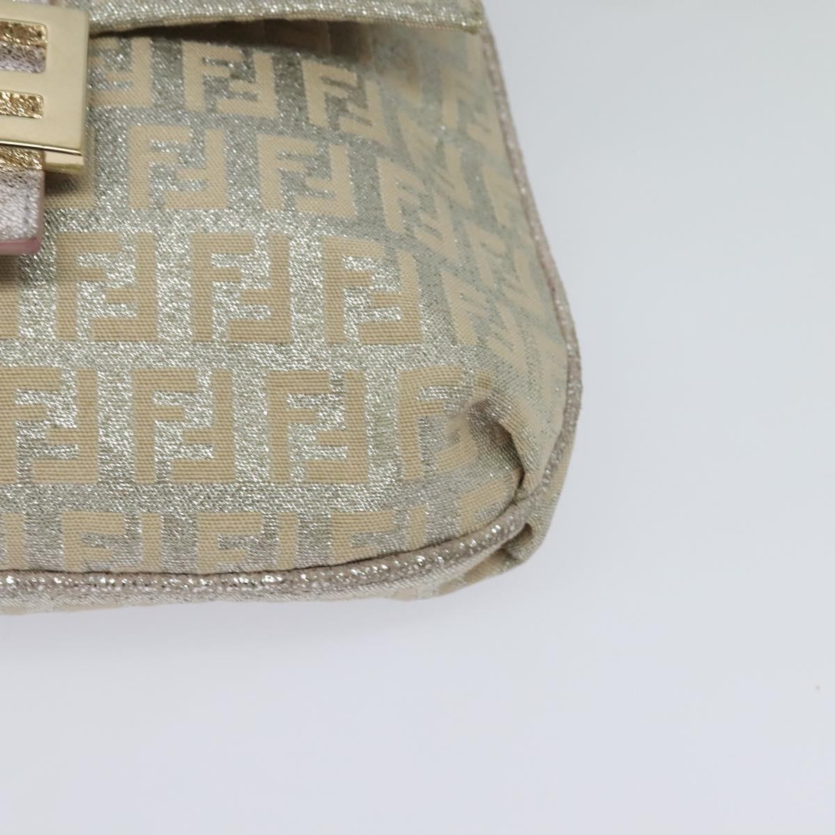 FENDI Zucchino Canvas Shoulder Bag Silver Gold Auth 120637