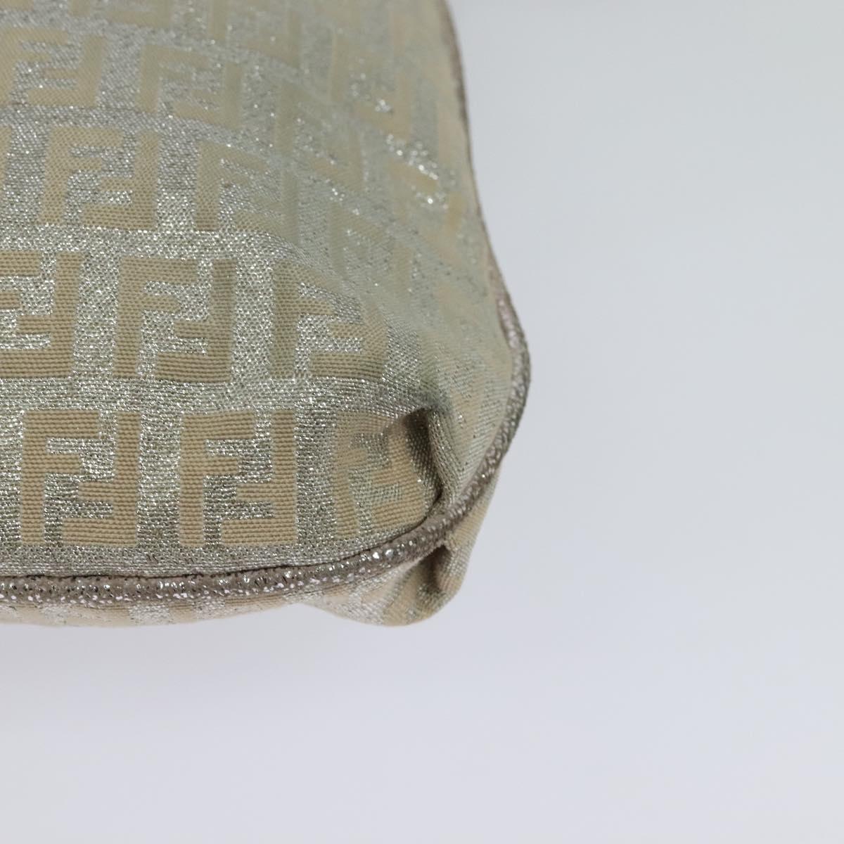 FENDI Zucchino Canvas Shoulder Bag Silver Gold Auth 120637