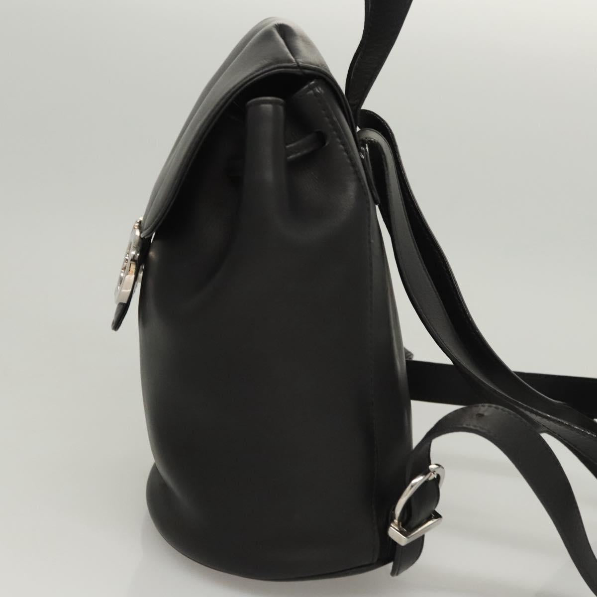 Salvatore Ferragamo Gancini Backpack Leather Black Silver Auth 120651