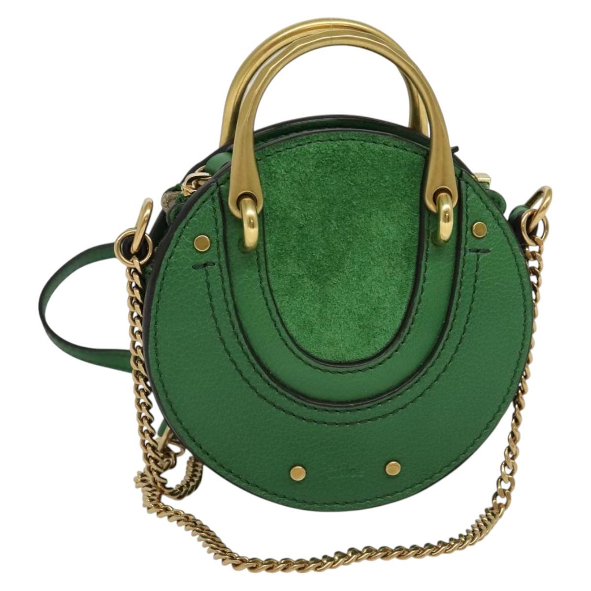 Chloe Chain Pixy Shoulder Bag Leather Green Gold Auth 120652