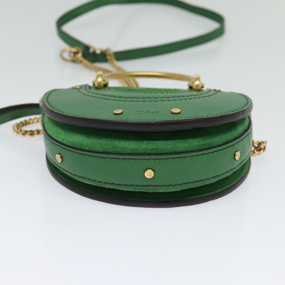 Chloe Chain Pixy Shoulder Bag Leather Green Gold Auth 120652