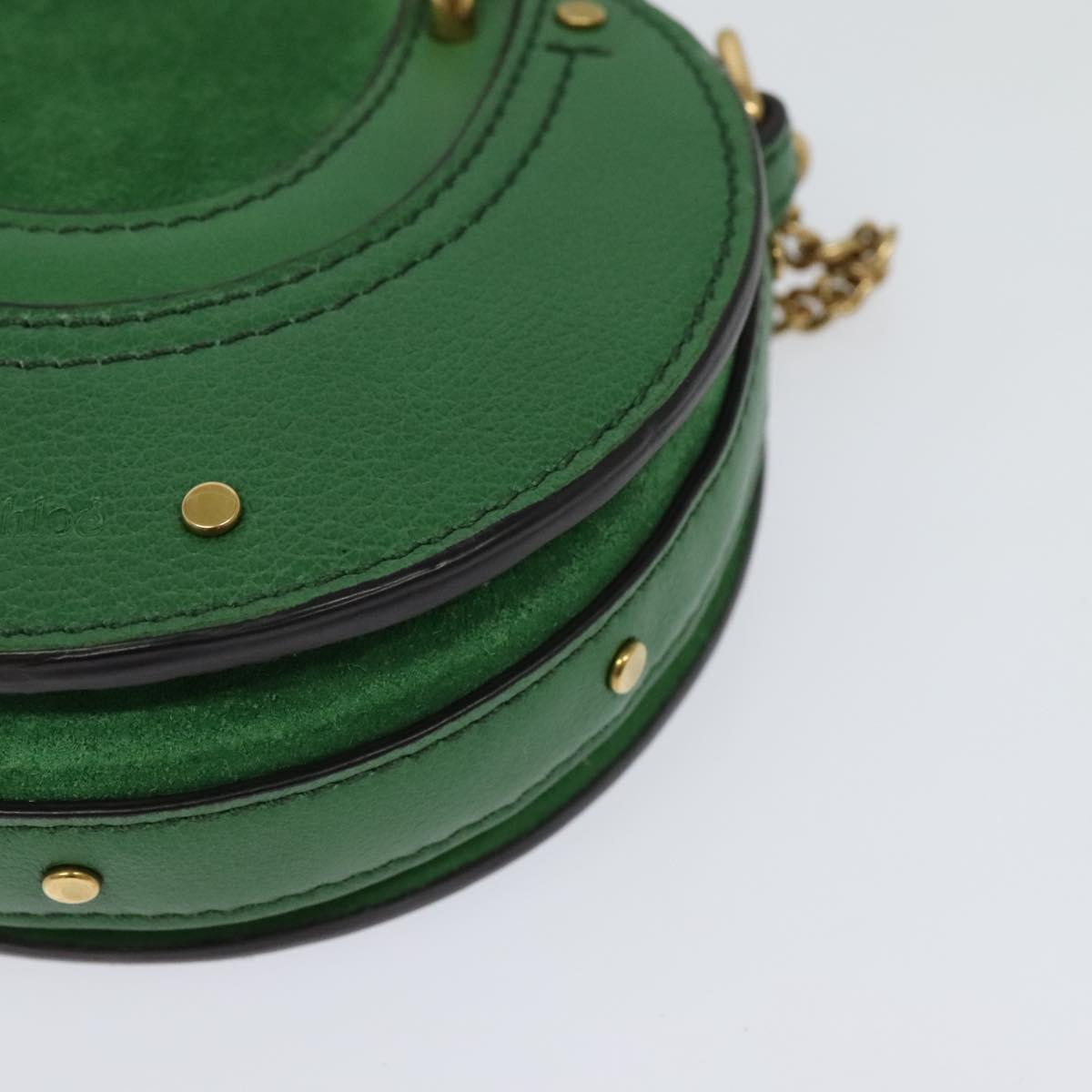 Chloe Chain Pixy Shoulder Bag Leather Green Gold Auth 120652
