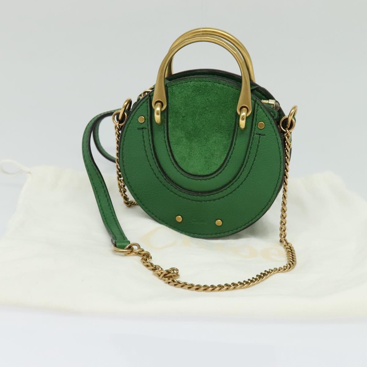 Chloe Chain Pixy Shoulder Bag Leather Green Gold Auth 120652