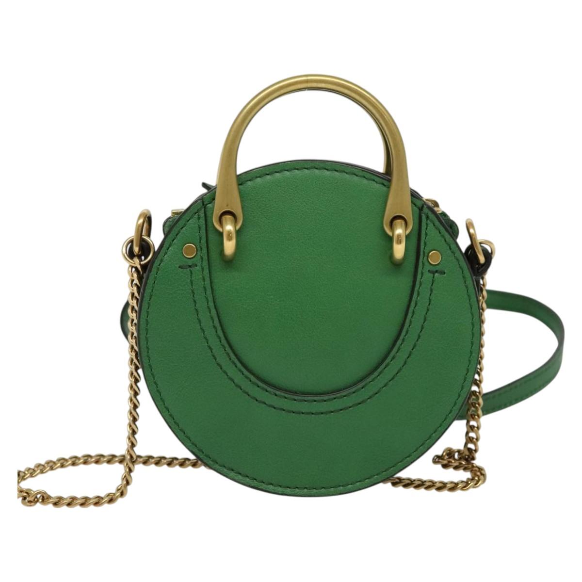 Chloe Chain Pixy Shoulder Bag Leather Green Gold Auth 120652