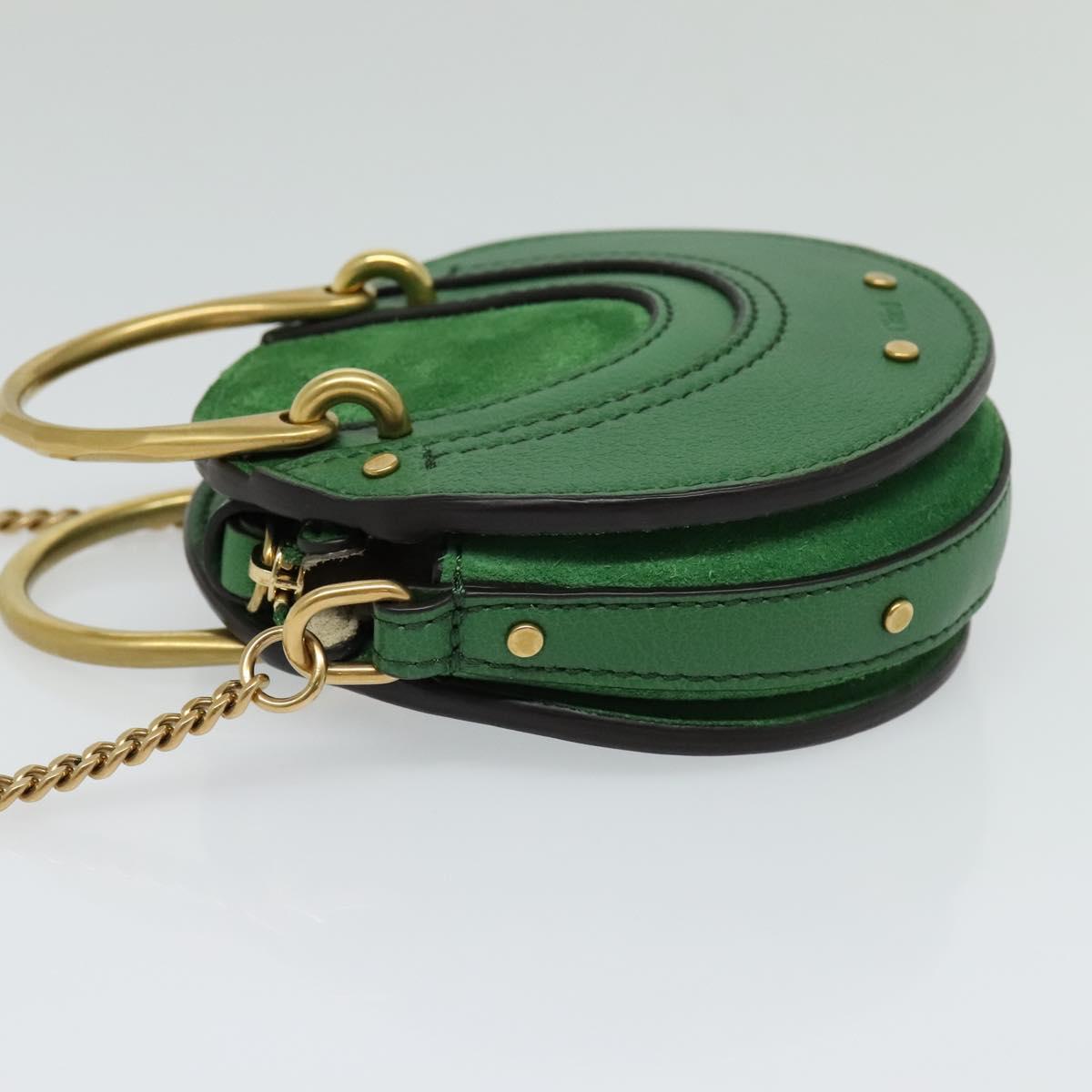 Chloe Chain Pixy Shoulder Bag Leather Green Gold Auth 120652