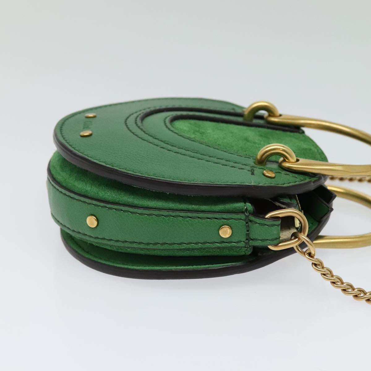 Chloe Chain Pixy Shoulder Bag Leather Green Gold Auth 120652