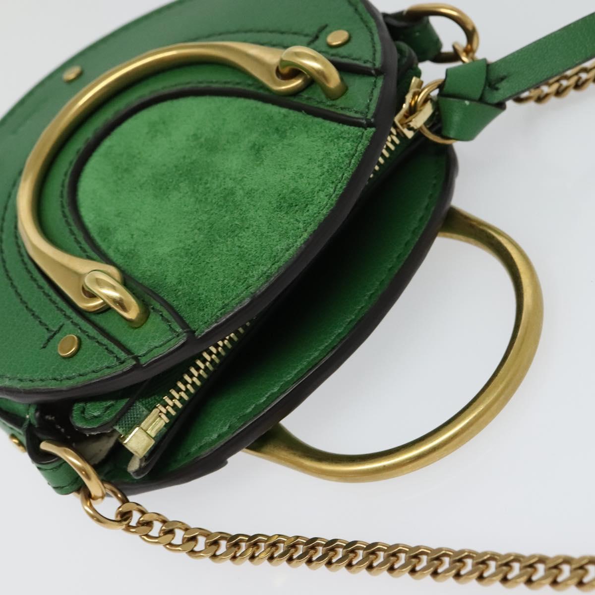 Chloe Chain Pixy Shoulder Bag Leather Green Gold Auth 120652