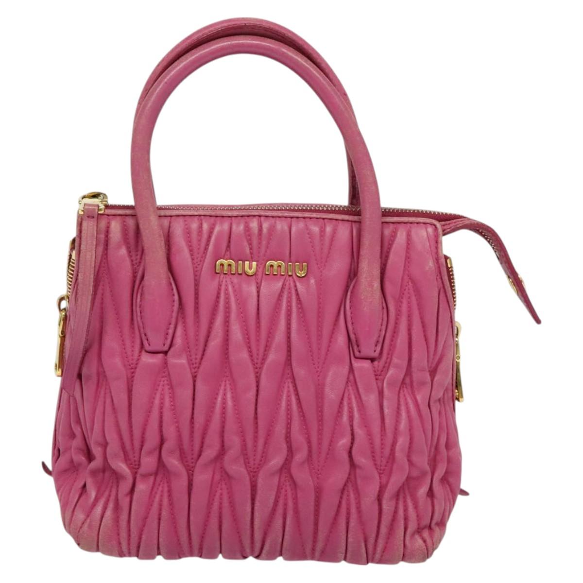 Miu Miu Matelasse Hand Bag Leather 2way Pink Gold Auth 120662