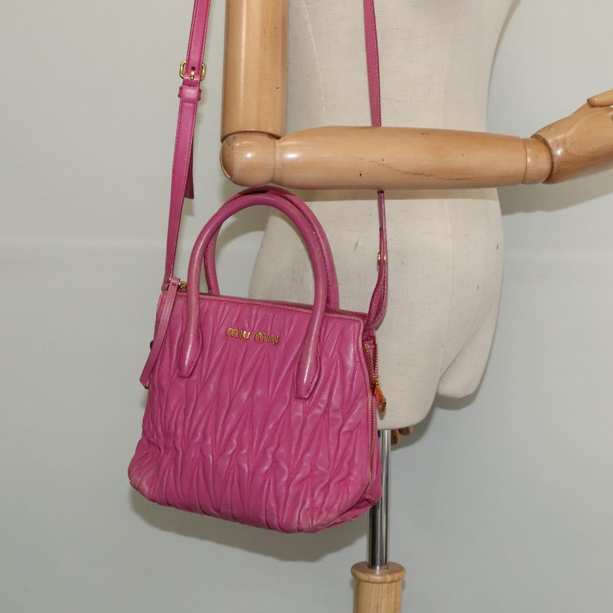 Miu Miu Matelasse Hand Bag Leather 2way Pink Gold Auth 120662