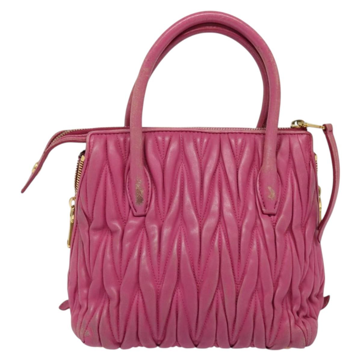 Miu Miu Matelasse Hand Bag Leather 2way Pink Gold Auth 120662