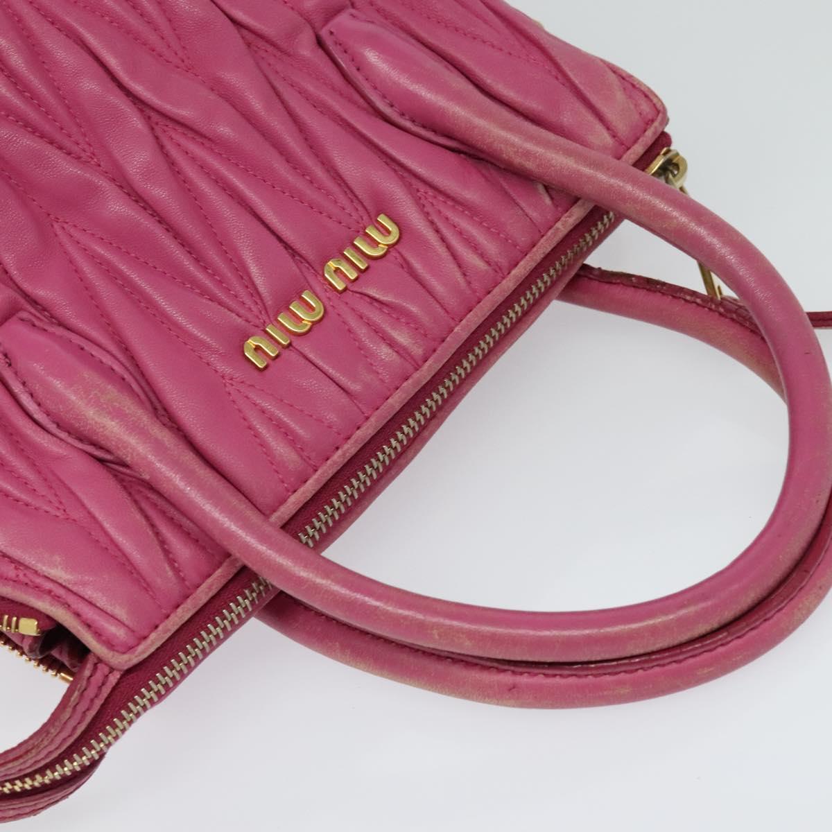 Miu Miu Matelasse Hand Bag Leather 2way Pink Gold Auth 120662