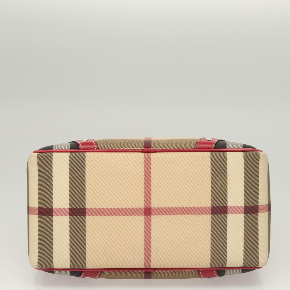 BURBERRY Nova Check Hand Bag PVC Beige Silver Auth 120678