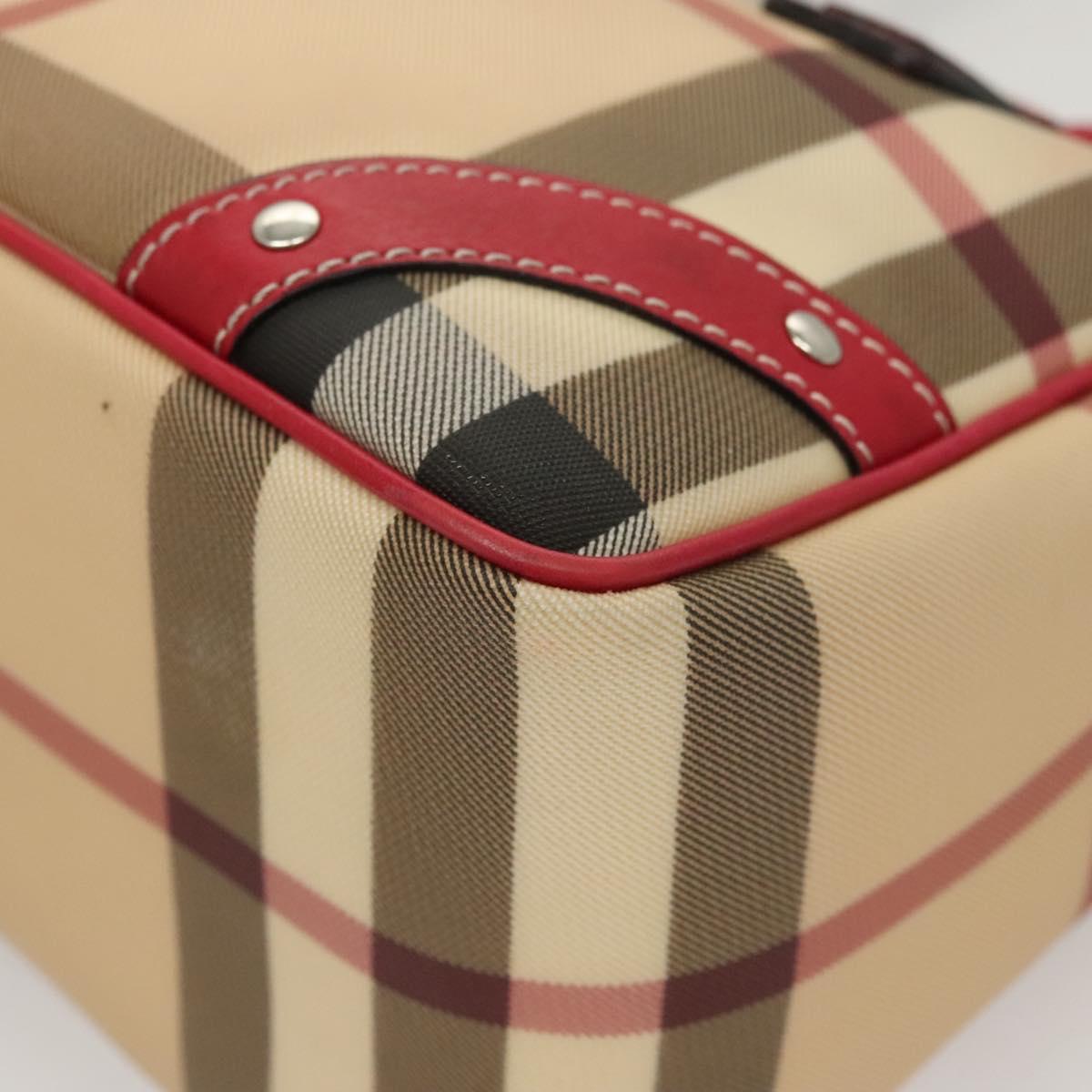 BURBERRY Nova Check Hand Bag PVC Beige Silver Auth 120678