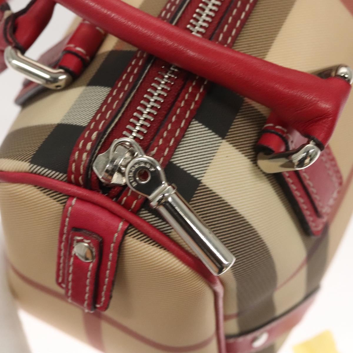 BURBERRY Nova Check Hand Bag PVC Beige Silver Auth 120678