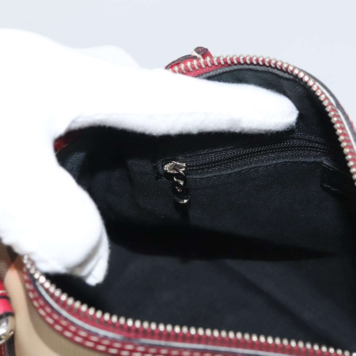 BURBERRY Nova Check Hand Bag PVC Beige Silver Auth 120678