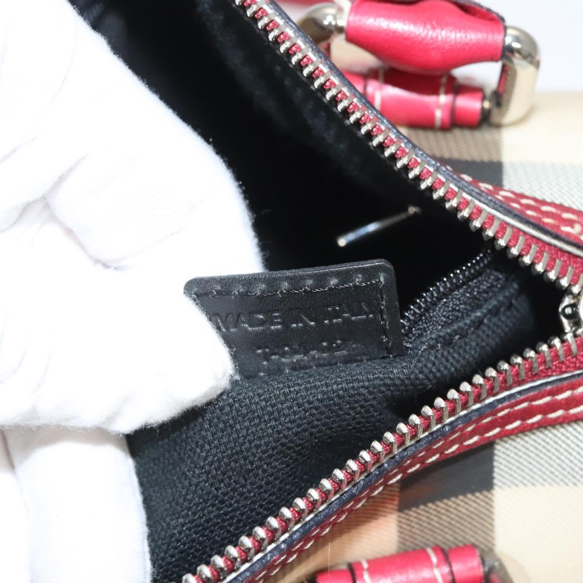 BURBERRY Nova Check Hand Bag PVC Beige Silver Auth 120678