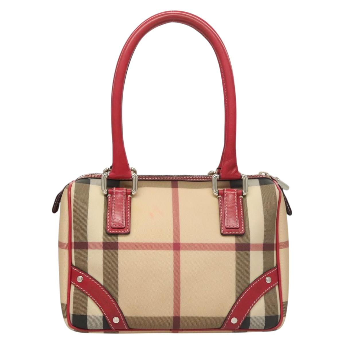 BURBERRY Nova Check Hand Bag PVC Beige Silver Auth 120678