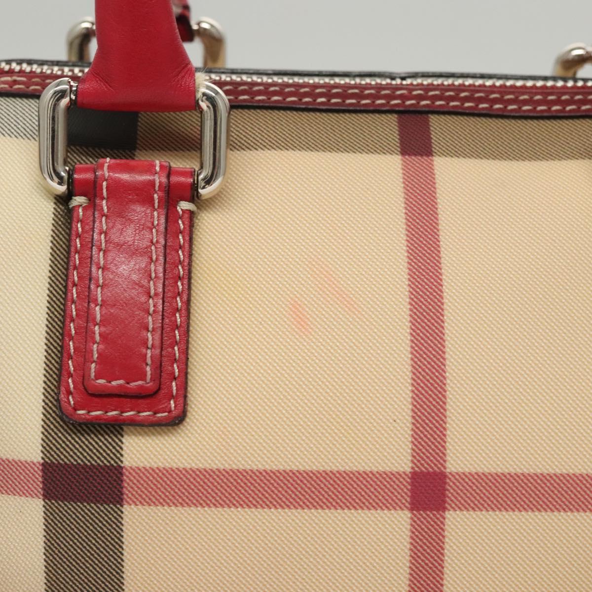 BURBERRY Nova Check Hand Bag PVC Beige Silver Auth 120678