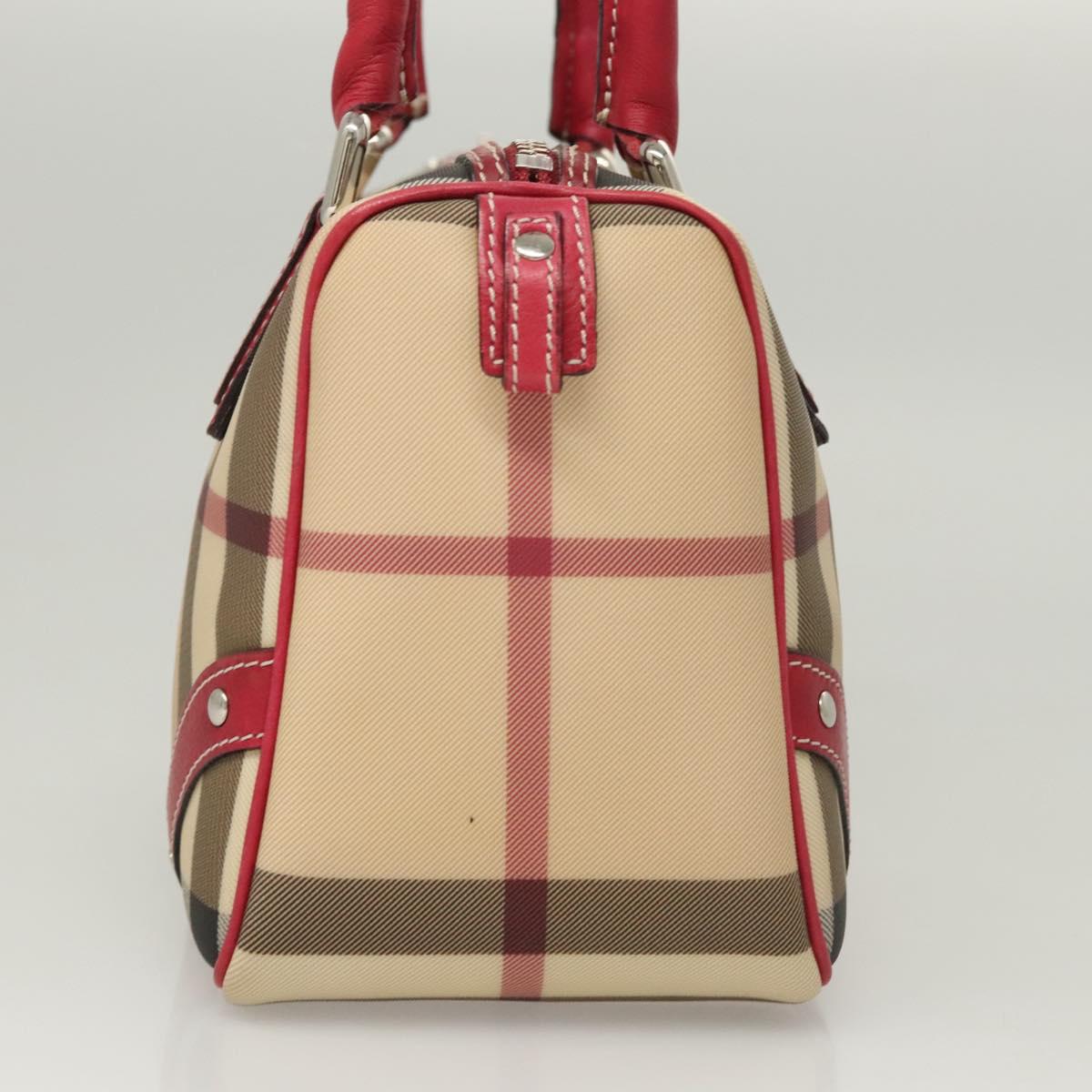BURBERRY Nova Check Hand Bag PVC Beige Silver Auth 120678