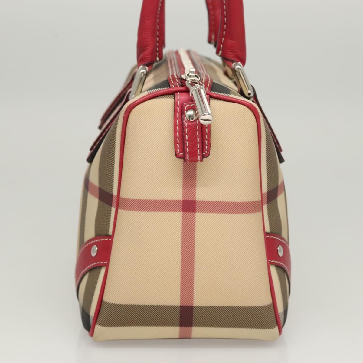 BURBERRY Nova Check Hand Bag PVC Beige Silver Auth 120678