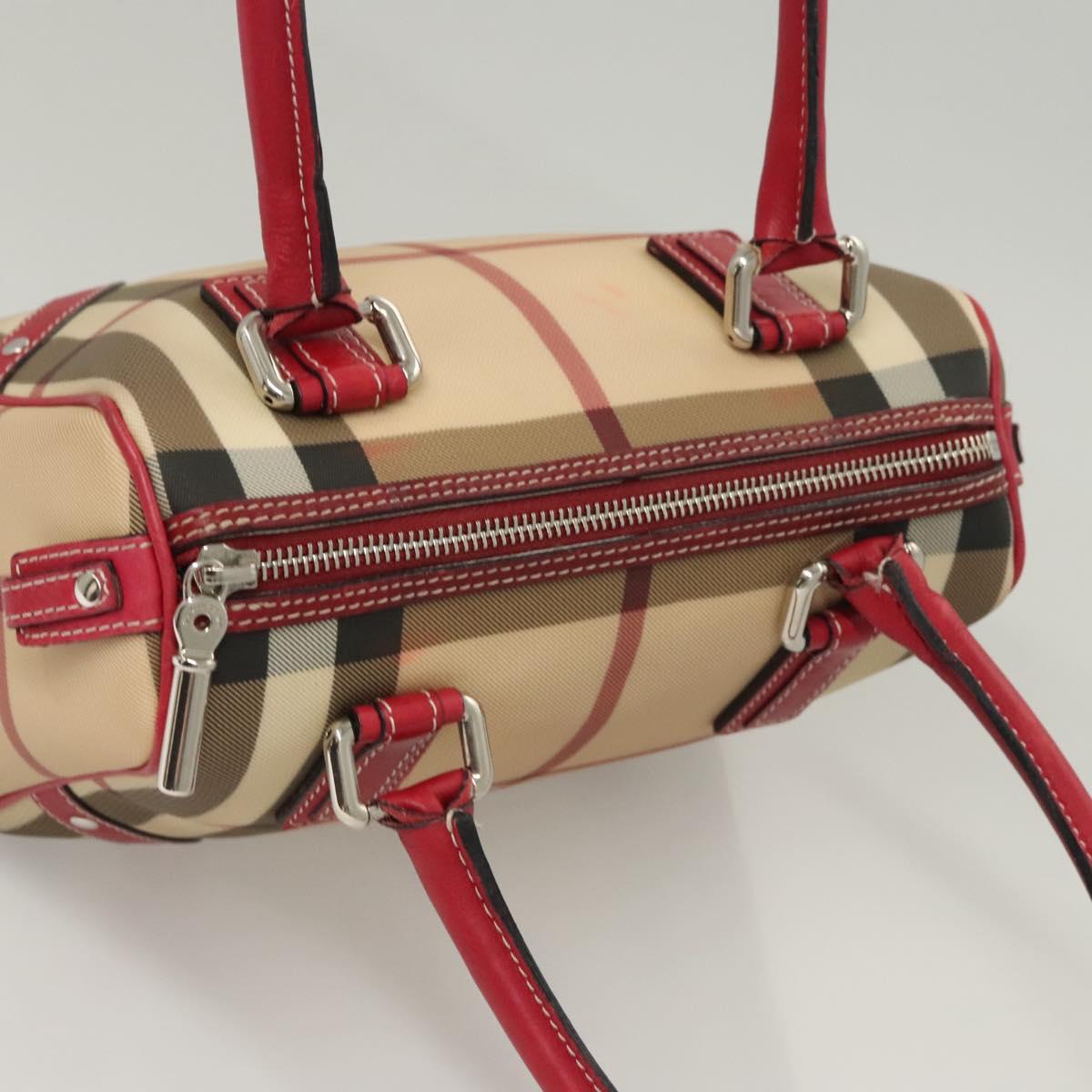 BURBERRY Nova Check Hand Bag PVC Beige Silver Auth 120678