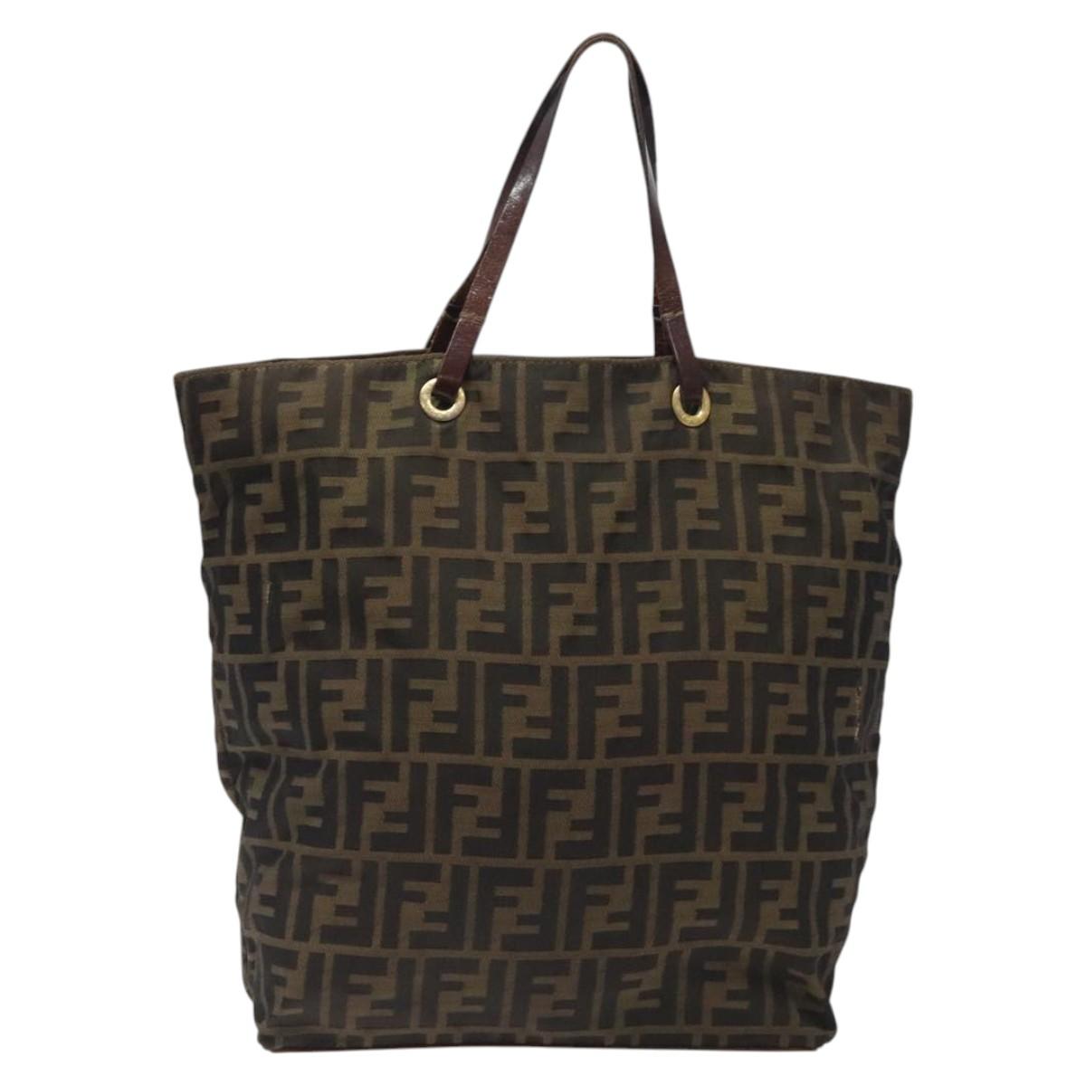 FENDI Zucca Canvas Tote Bag Black Brown Auth 120680