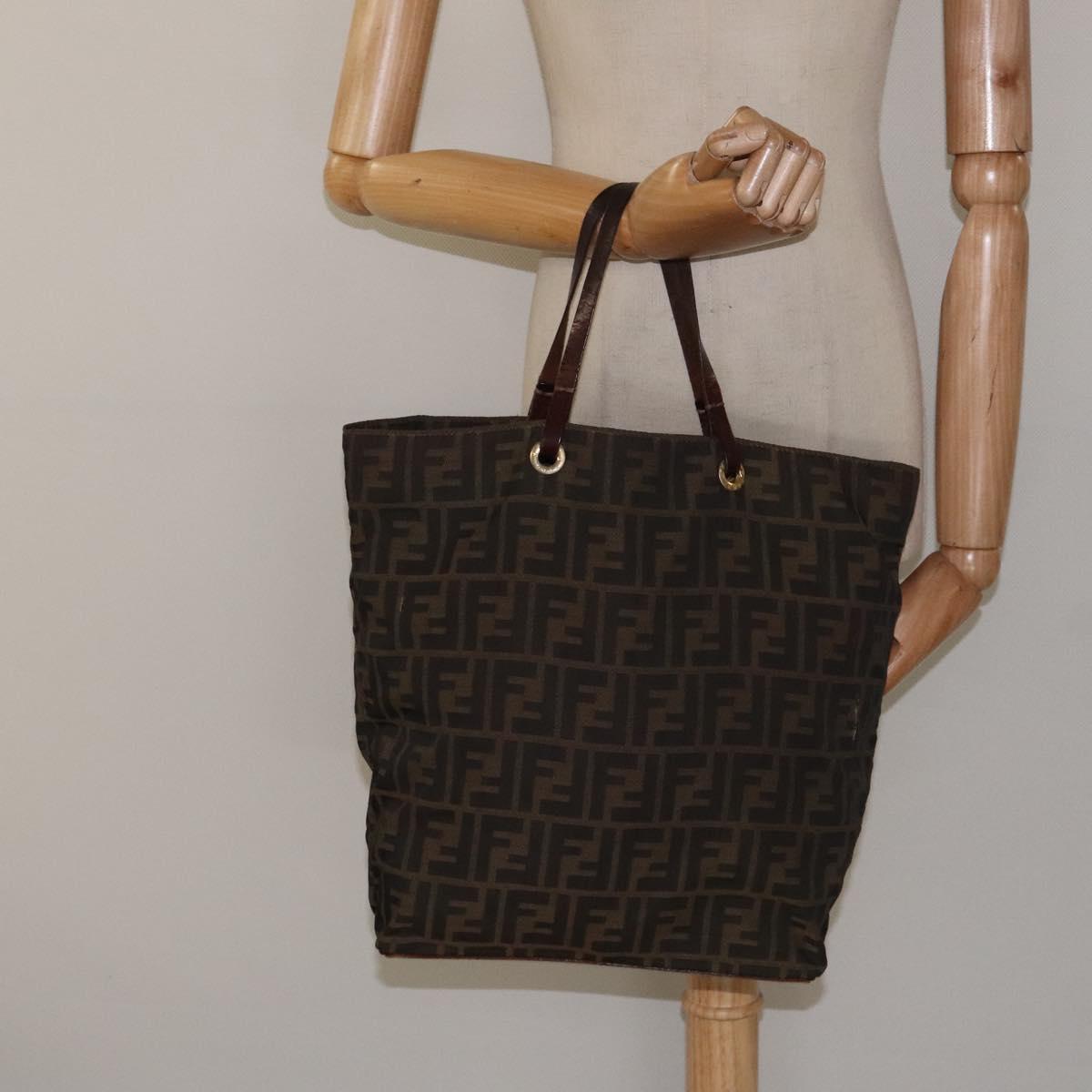 FENDI Zucca Canvas Tote Bag Black Brown Auth 120680