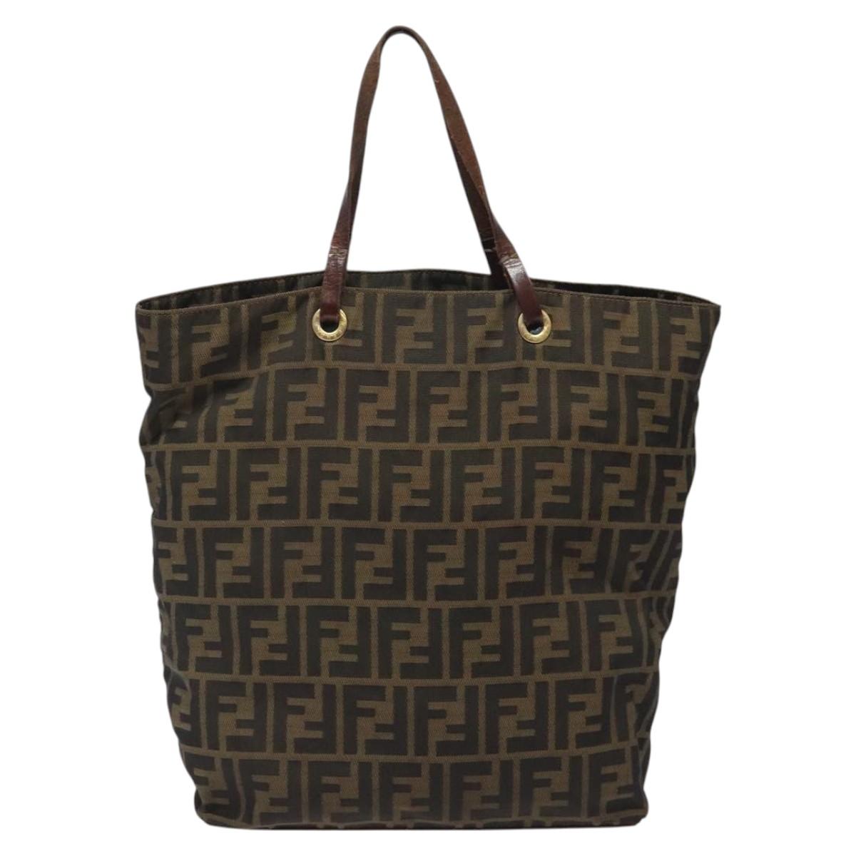 FENDI Zucca Canvas Tote Bag Black Brown Auth 120680