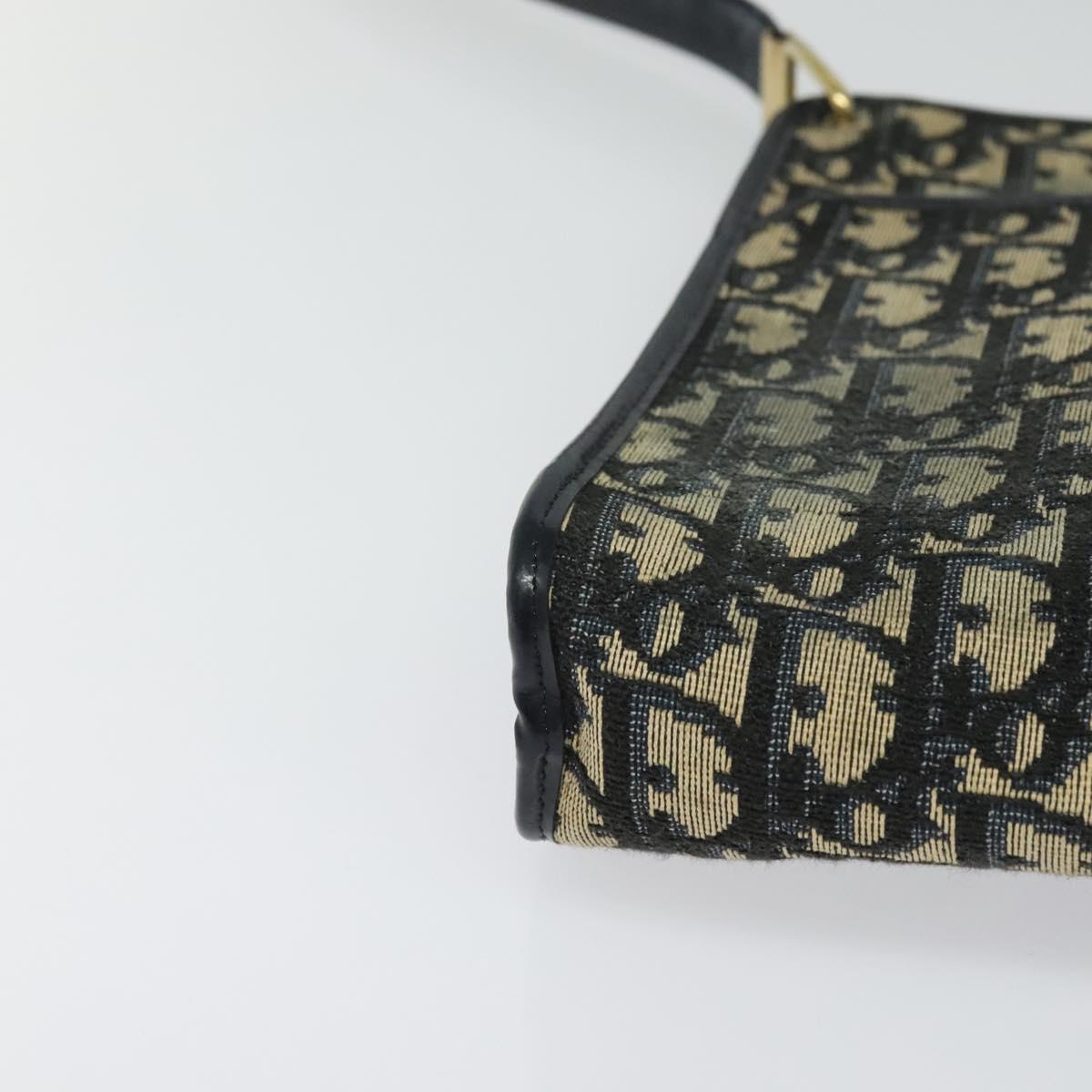Christian Dior Trotter Canvas Shoulder Bag Navy Gold Auth 120706