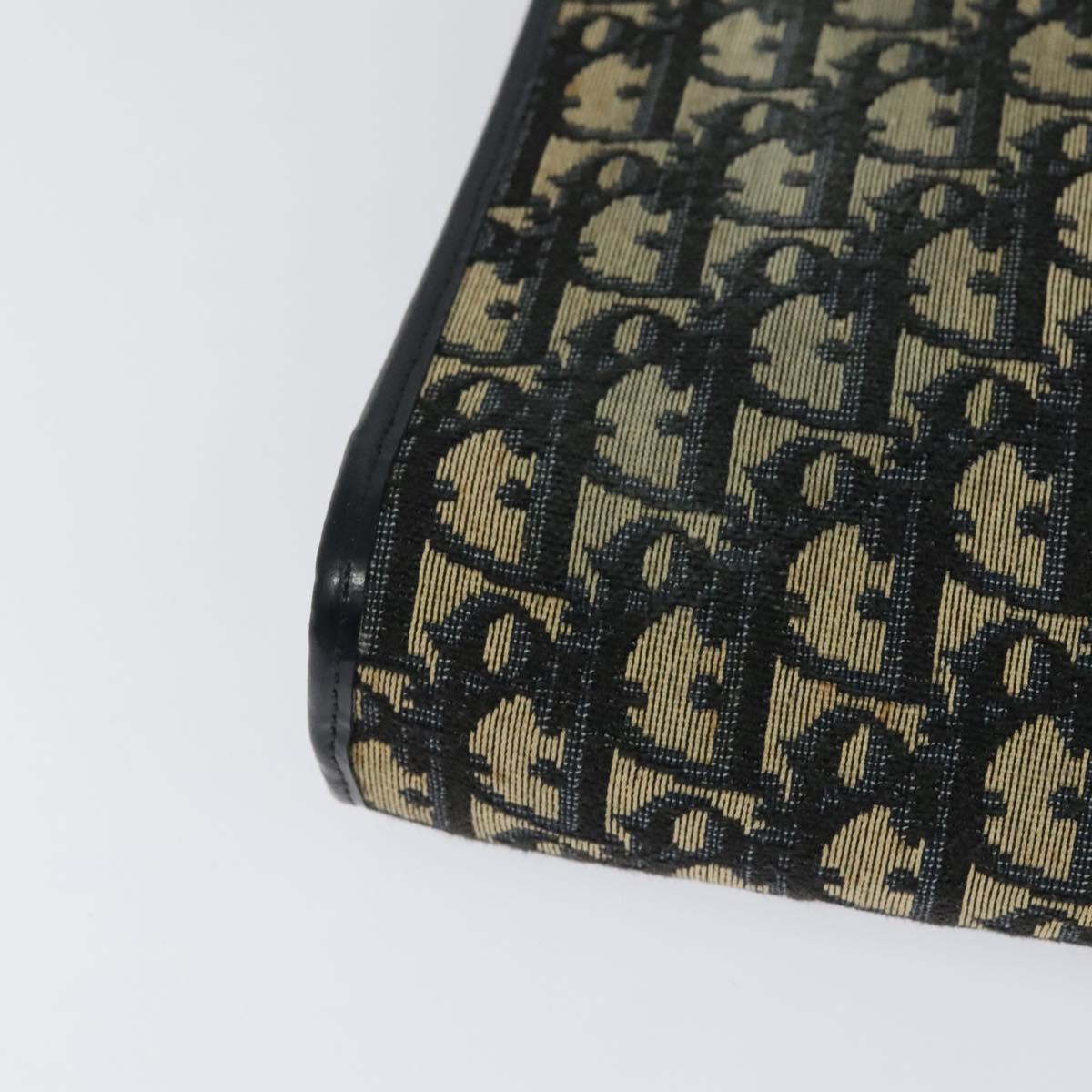 Christian Dior Trotter Canvas Shoulder Bag Navy Gold Auth 120706