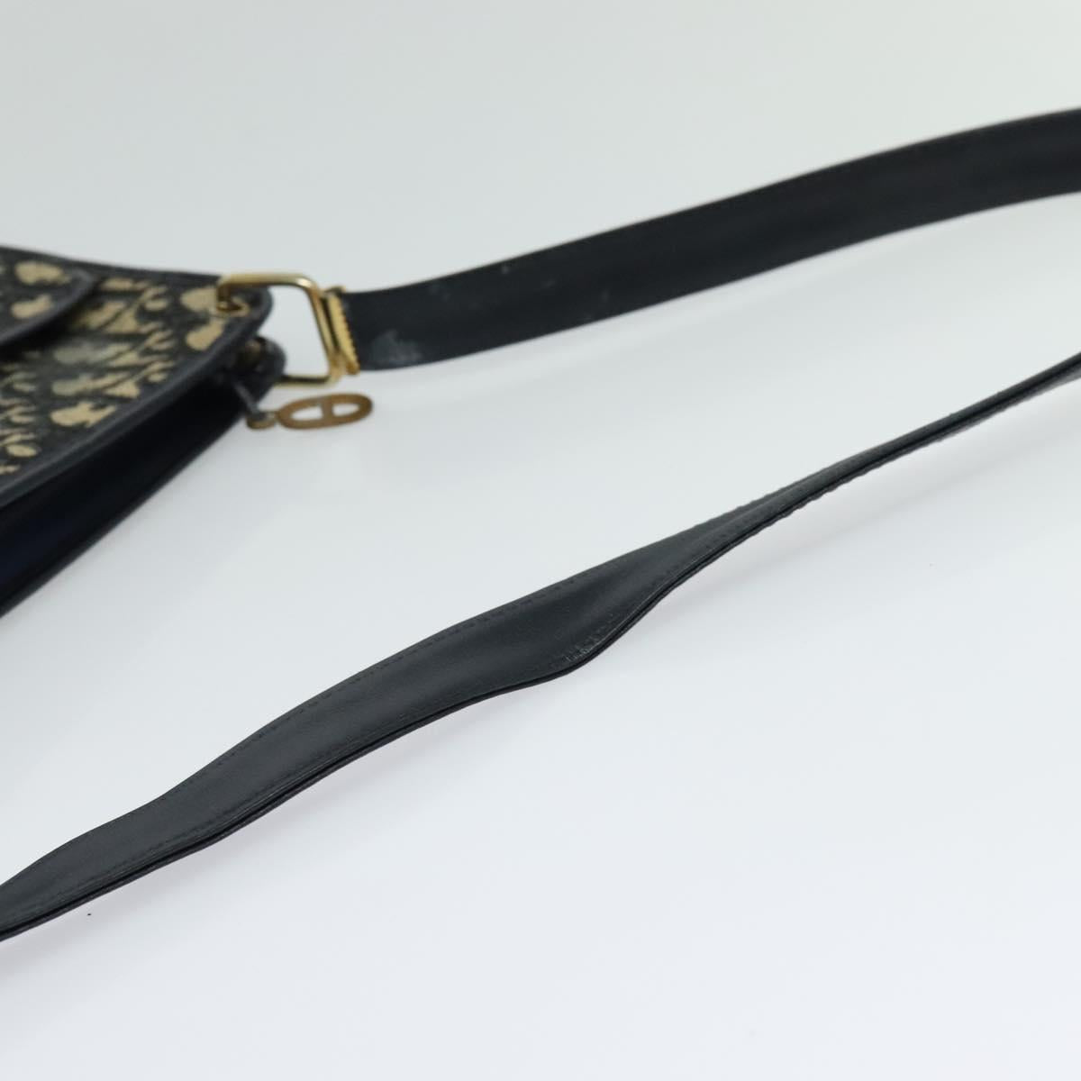 Christian Dior Trotter Canvas Shoulder Bag Navy Gold Auth 120706