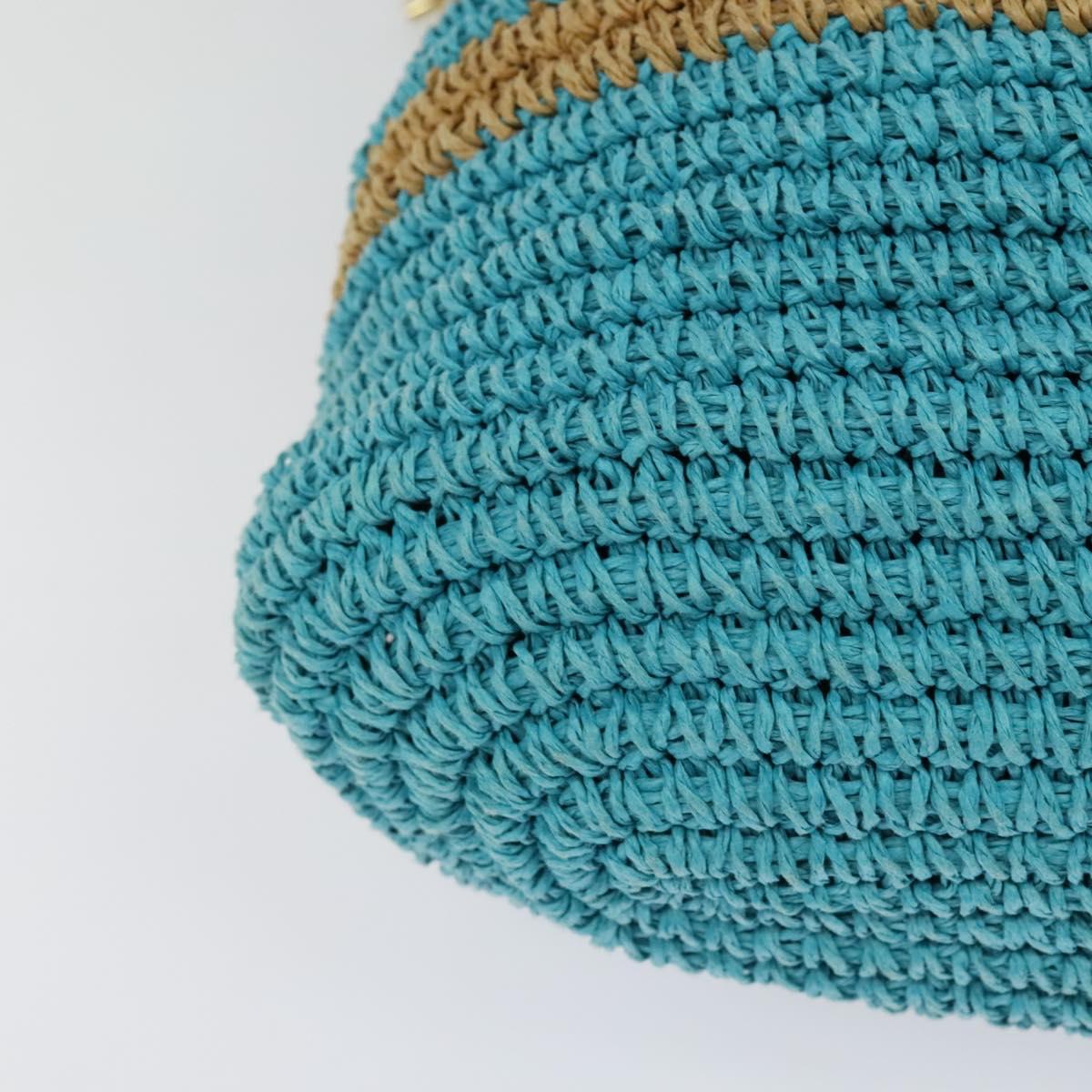 BURBERRY Blue Label Hand Bag Straw 2way Blue Gold Auth 120707