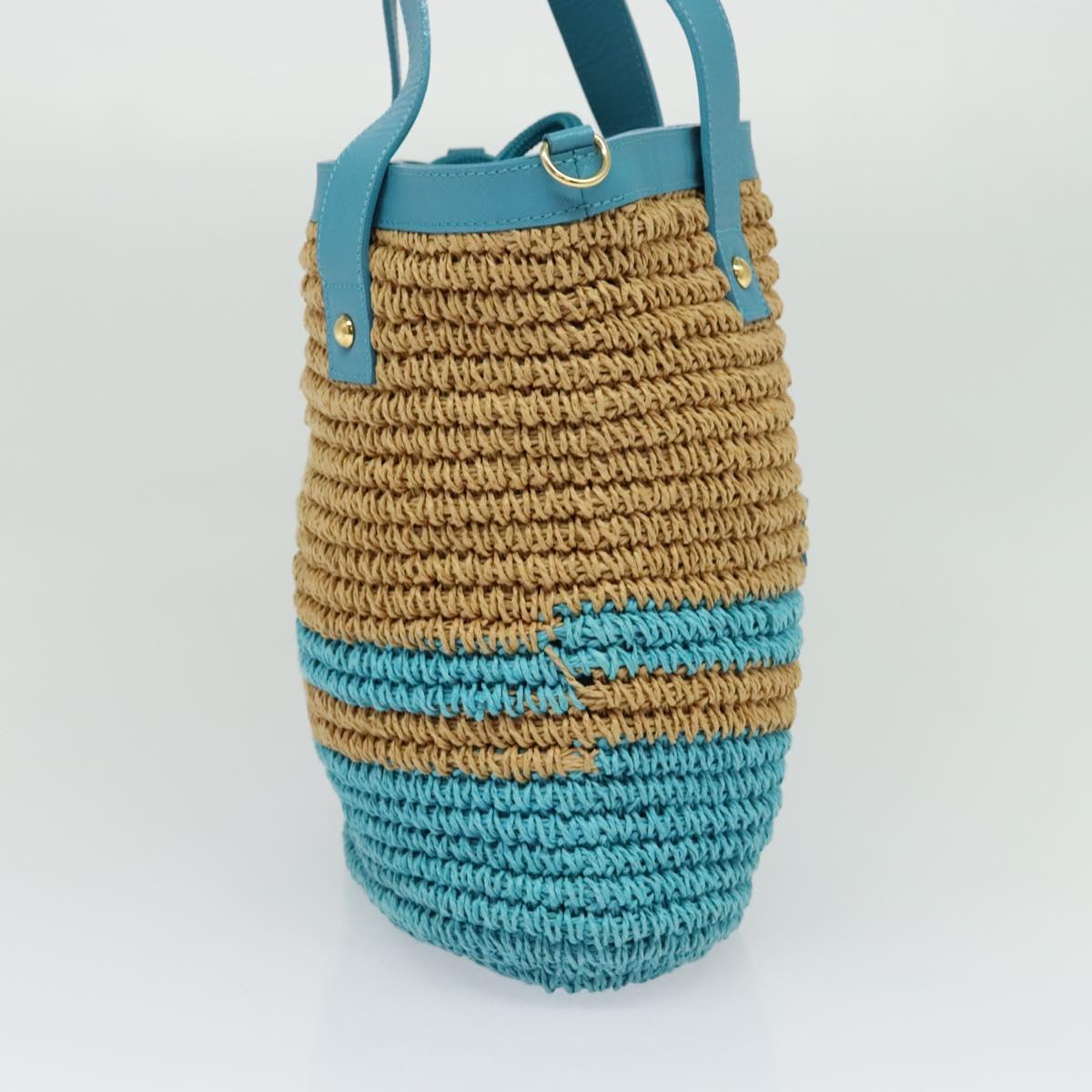 BURBERRY Blue Label Hand Bag Straw 2way Blue Gold Auth 120707