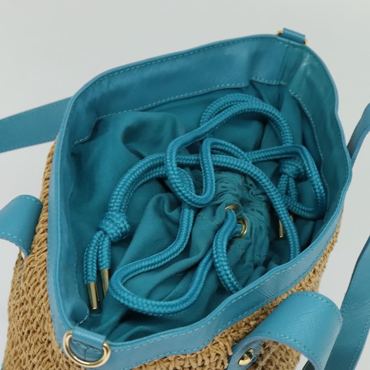 BURBERRY Blue Label Hand Bag Straw 2way Blue Gold Auth 120707