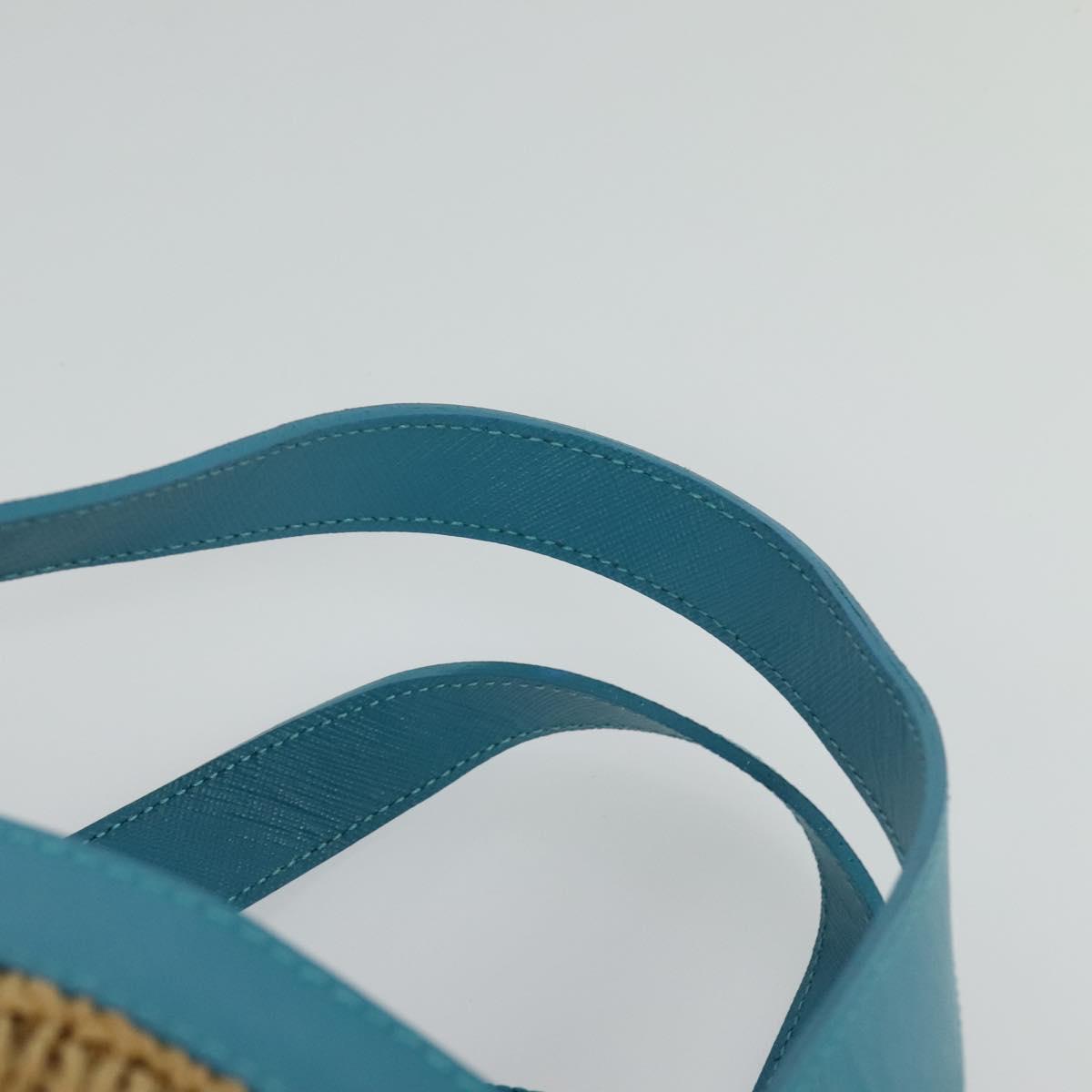 BURBERRY Blue Label Hand Bag Straw 2way Blue Gold Auth 120707