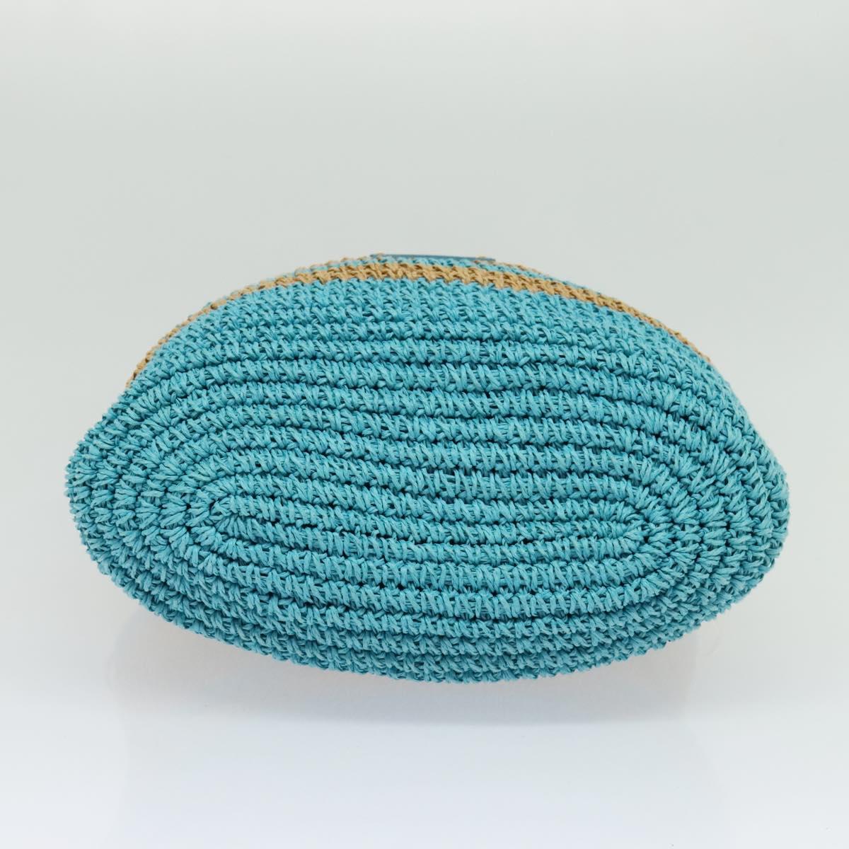 BURBERRY Blue Label Hand Bag Straw 2way Blue Gold Auth 120707