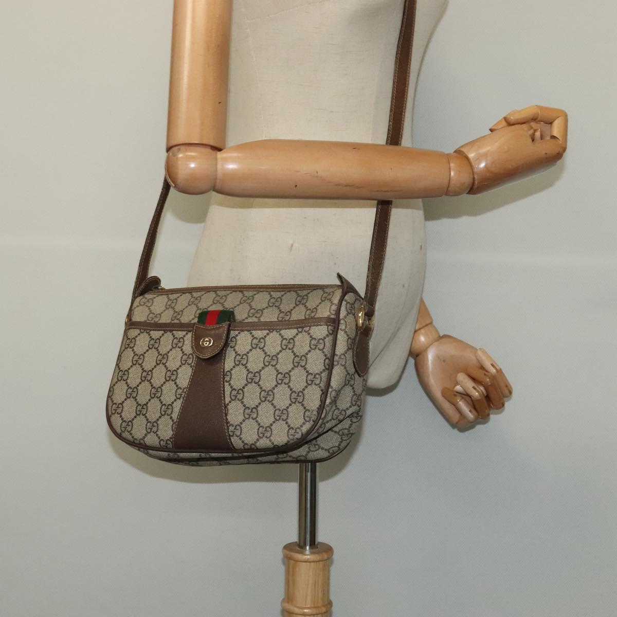 GUCCI GG Supreme Web Sherry Line Bag PVC Beige Gold 001 58 6177 Auth 120727