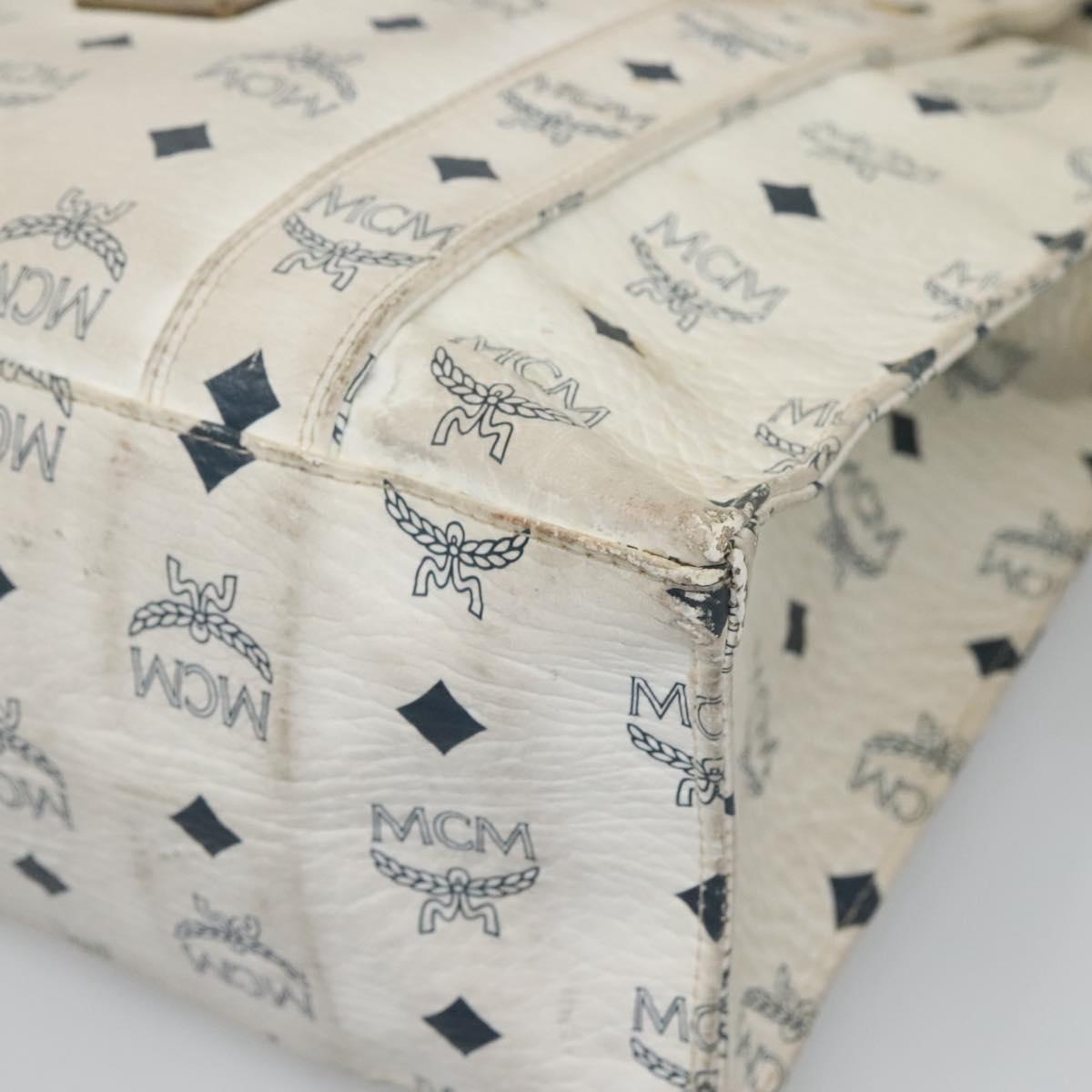 MCM Logogram Vicetos Tote Bag PVC Leather White Gold Auth 120736