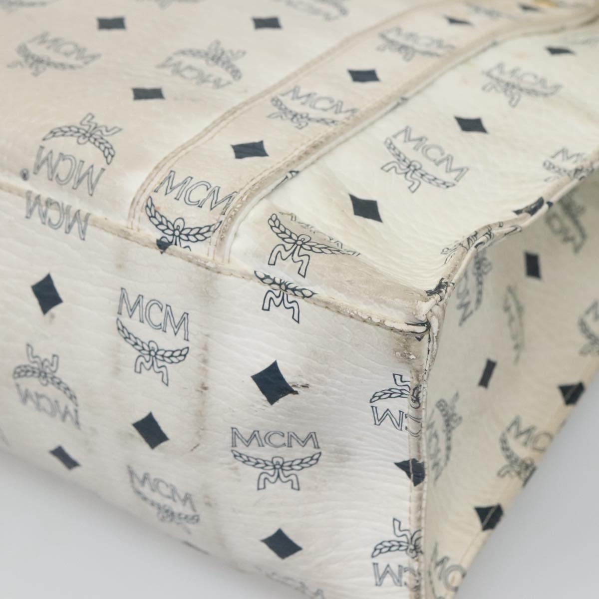 MCM Logogram Vicetos Tote Bag PVC Leather White Gold Auth 120736