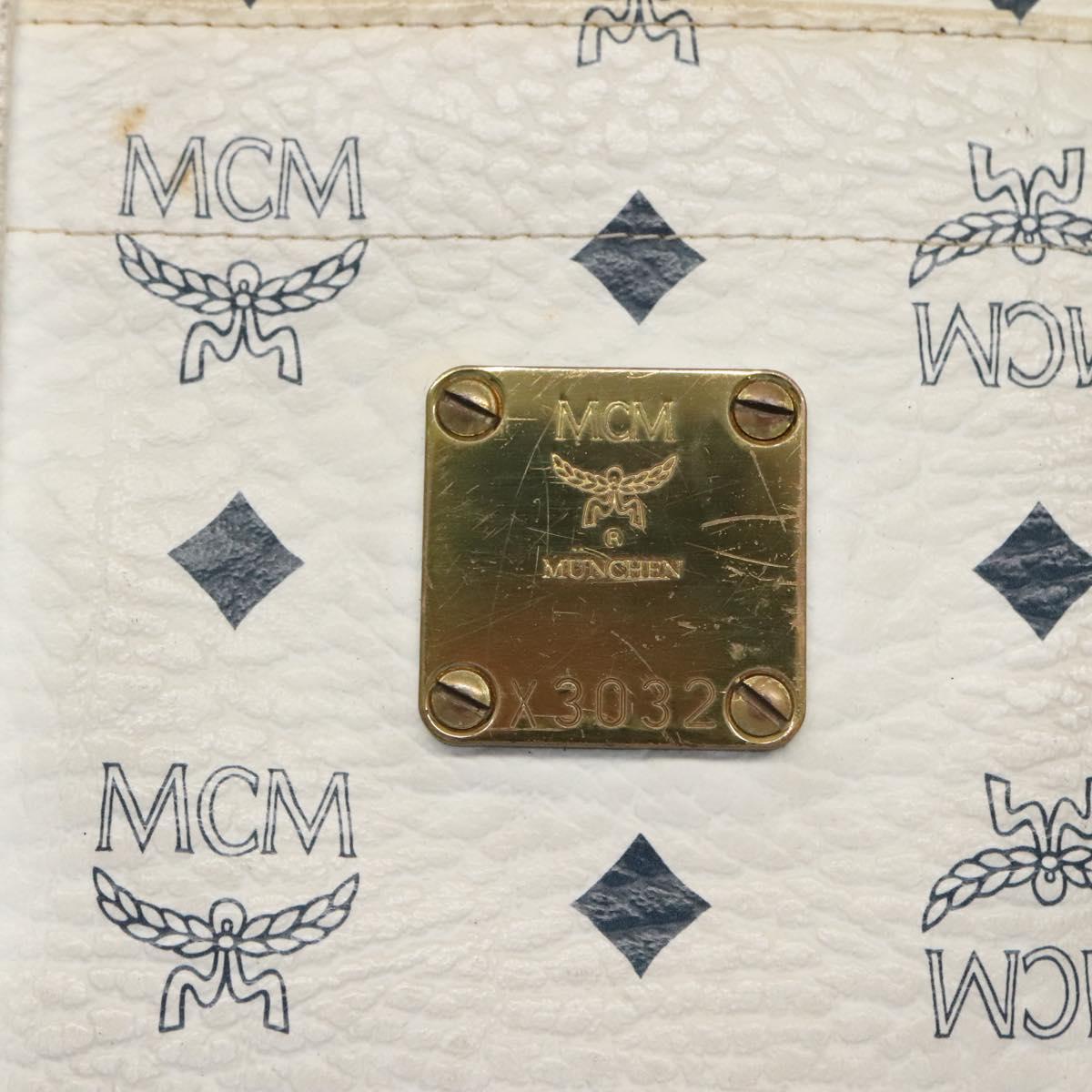 MCM Logogram Vicetos Tote Bag PVC Leather White Gold Auth 120736