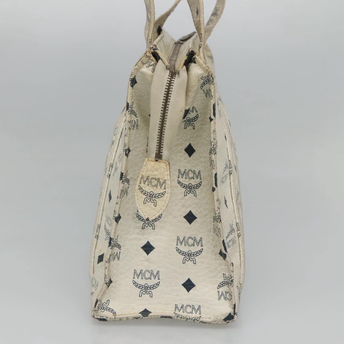 MCM Logogram Vicetos Tote Bag PVC Leather White Gold Auth 120736