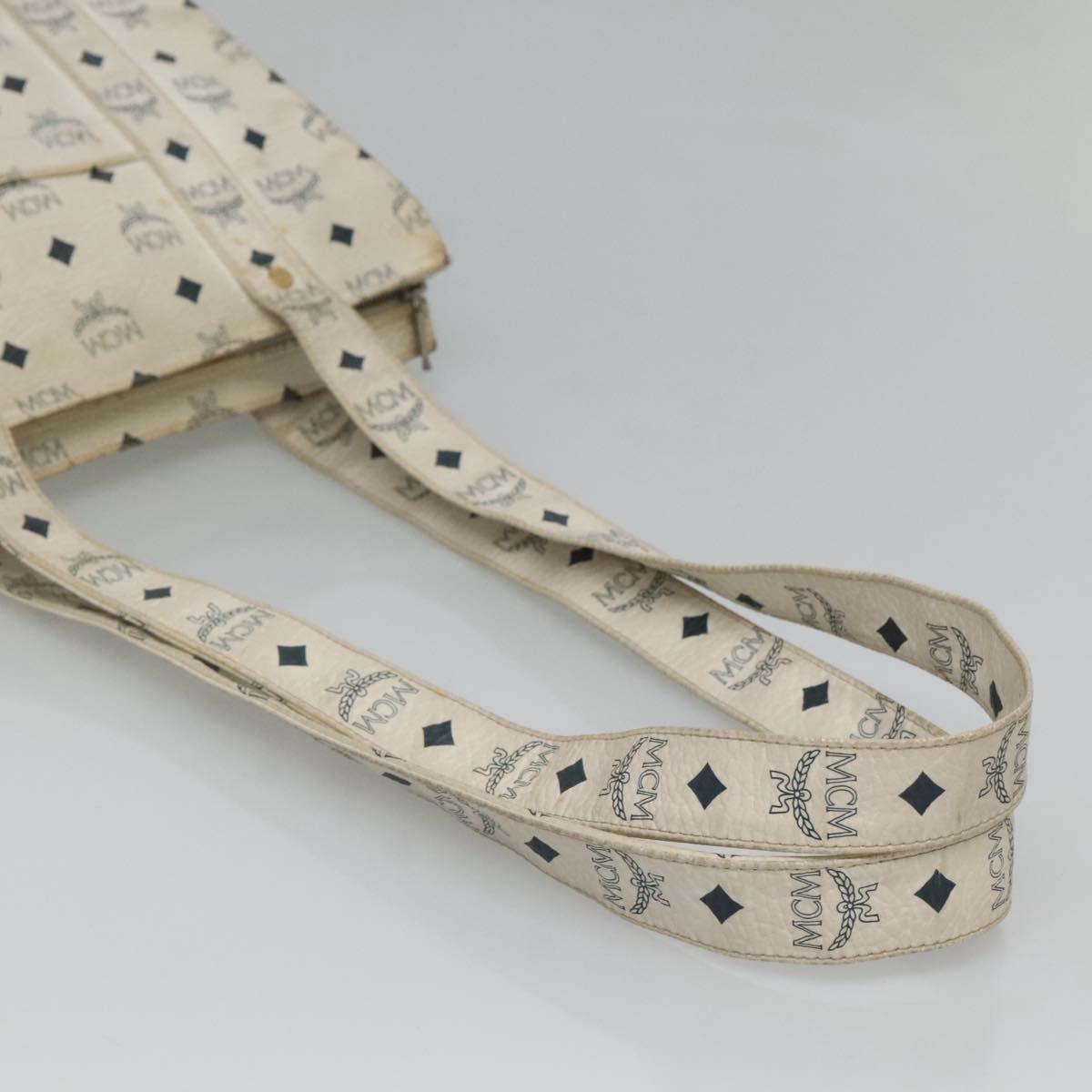 MCM Logogram Vicetos Tote Bag PVC Leather White Gold Auth 120736