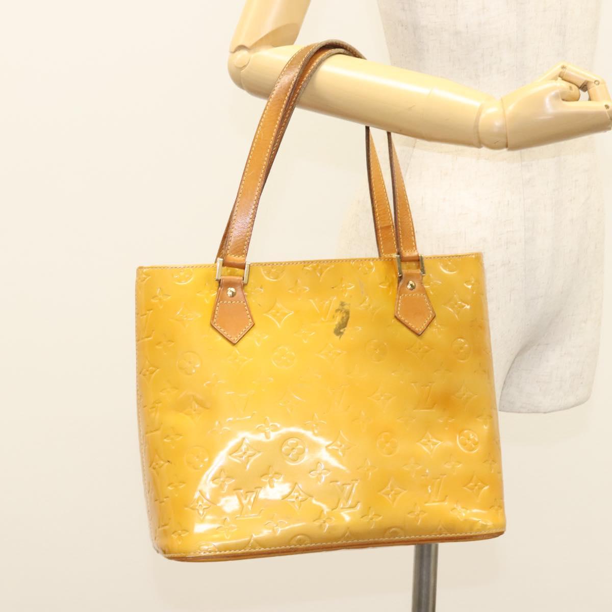 LOUIS VUITTON Monogram Vernis Houston Hand Bag Beige M91004 LV Auth 120738