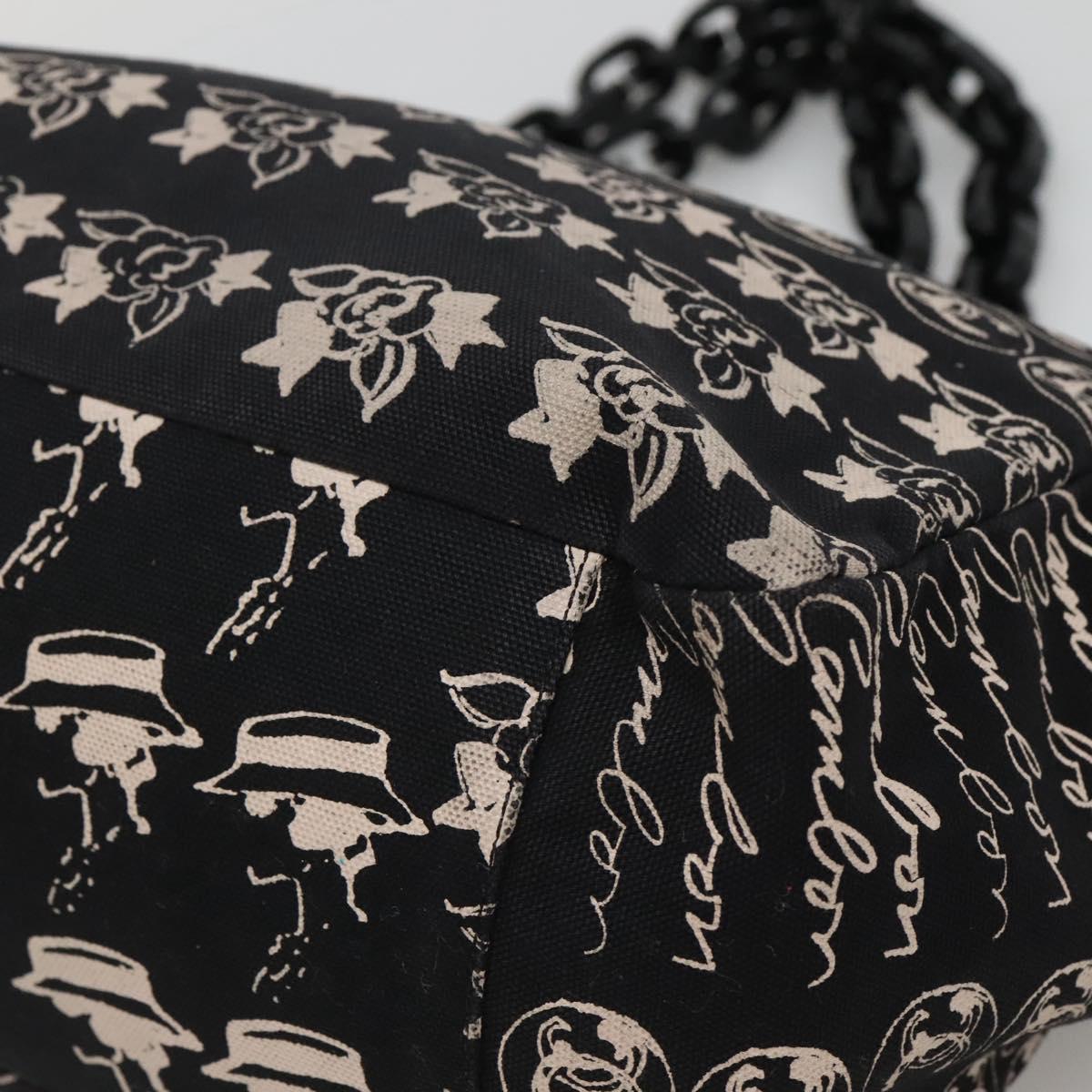 CHANEL Chain Tote Bag Canvas Black CC Auth 120748