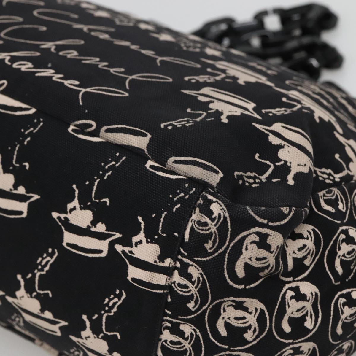 CHANEL Chain Tote Bag Canvas Black CC Auth 120748