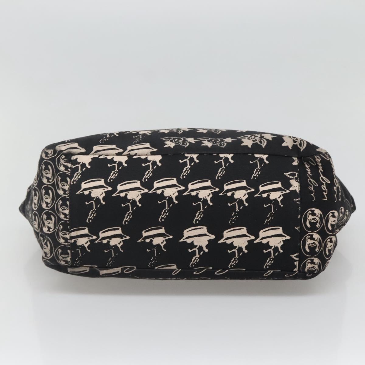 CHANEL Chain Tote Bag Canvas Black CC Auth 120748